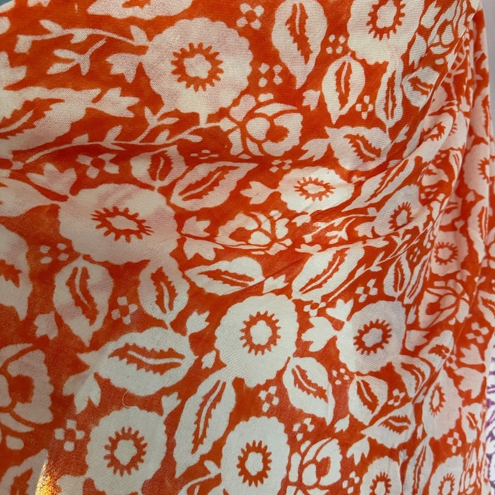 Roberta Roller Rabbit Floral Purple Orange Wrap Scarf - Picture 5 of 7